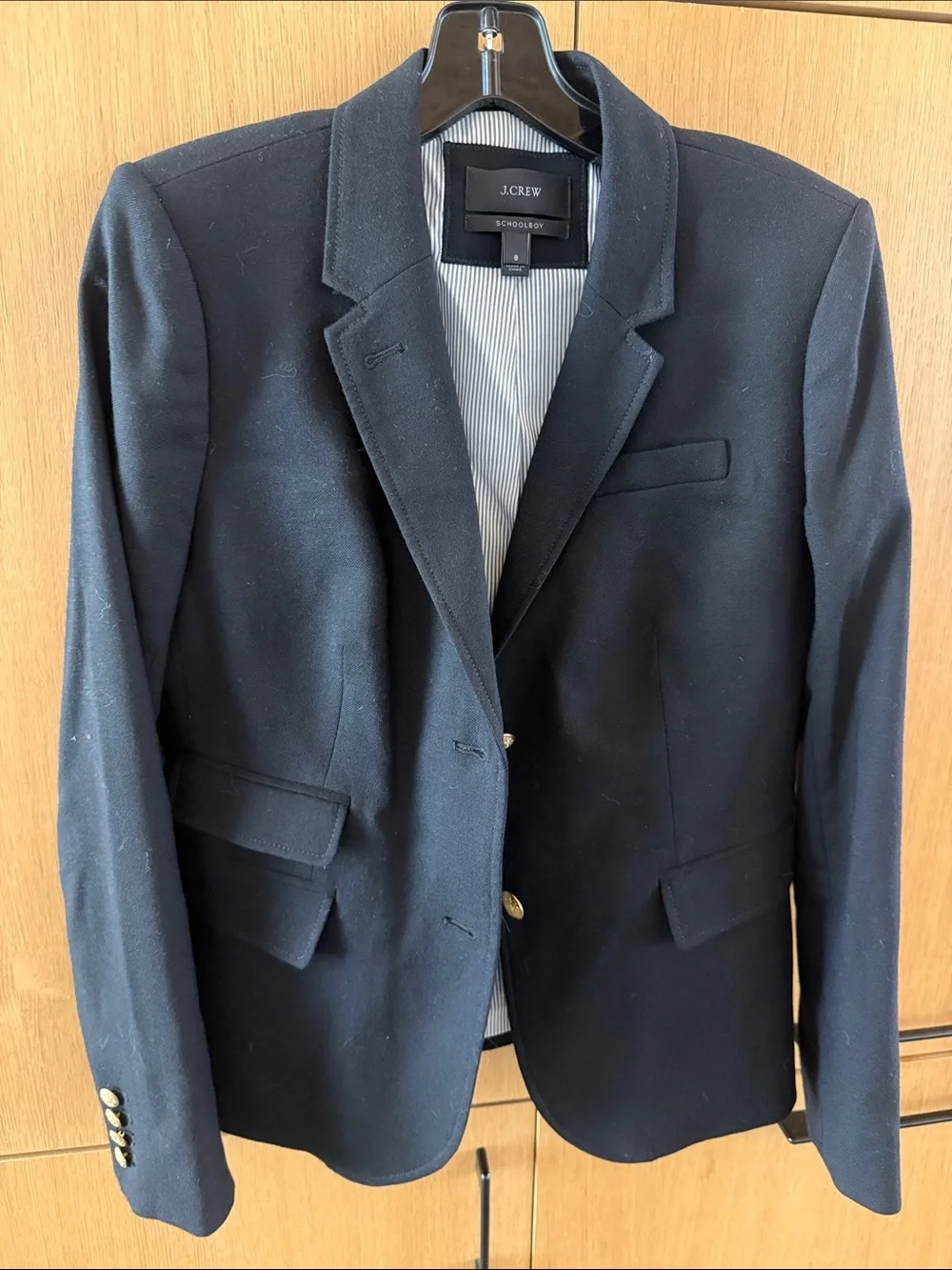 J. Crew Schoolboy Black Wool Blazer Jacket Gold Buttons Size 8